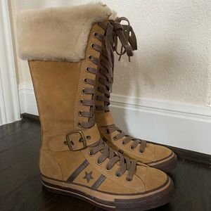 Camel Suede Knee High Converse Boots
